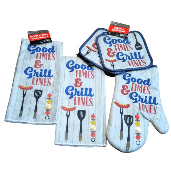 Grill Kitchen Towel Mitt Pot Holder 5 Piece Set - Picture 2 of 6